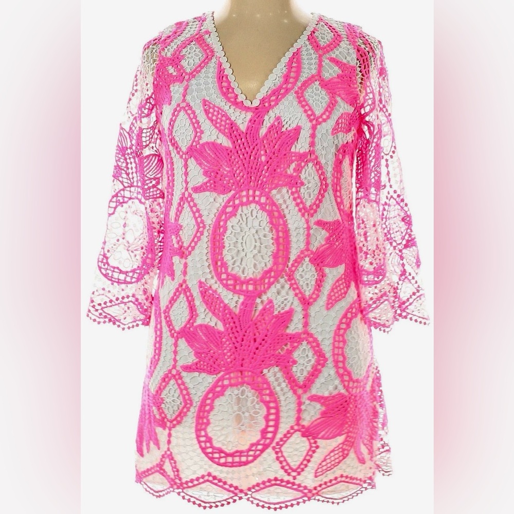 Lilly Pulitzer NWT 🦄 Lottie Romper Pink Juice Stand Crochet $278 Size 00 🦄 - Picture 2 of 15